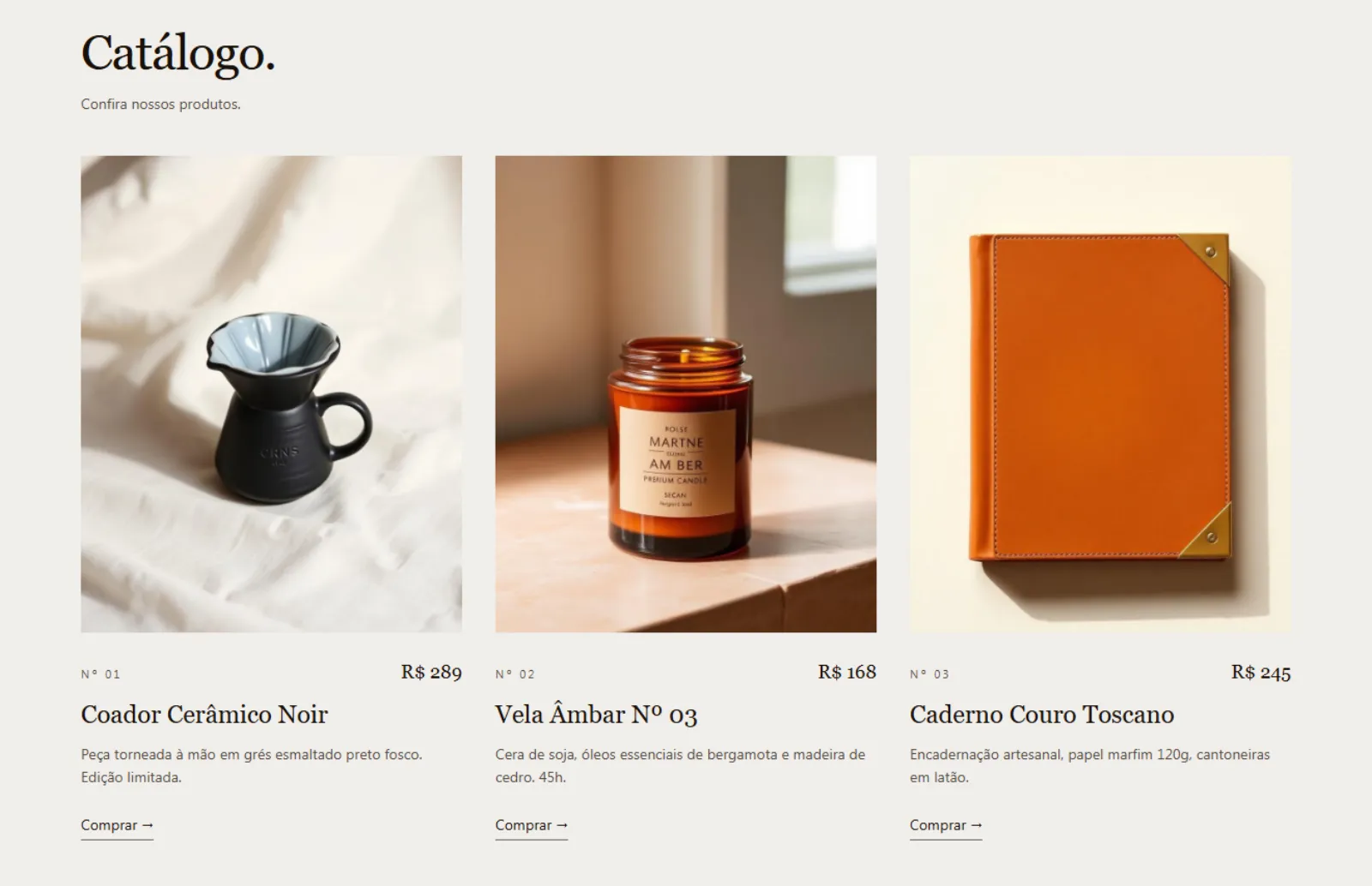 Site catálogo de produtos artesanais